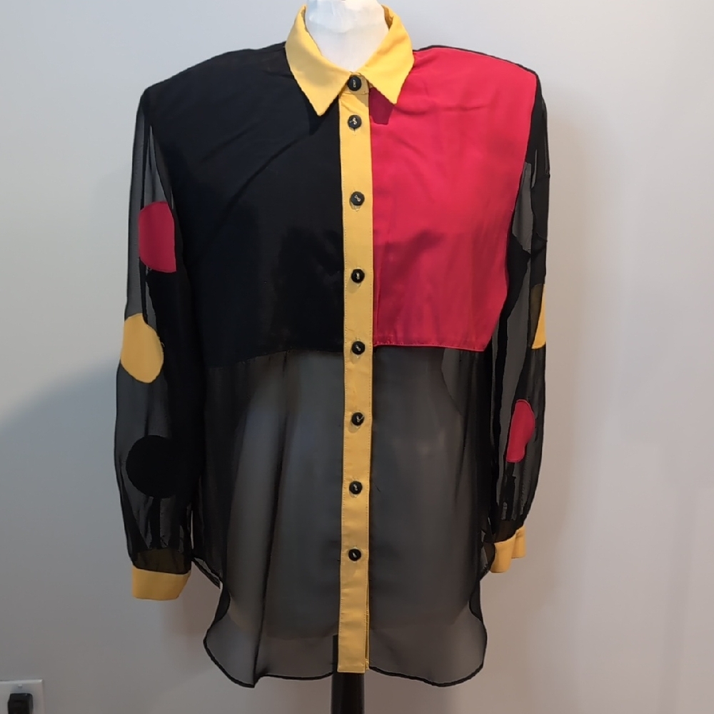 Vintage Joseph Ribkoff Color Block Sheer Blouse